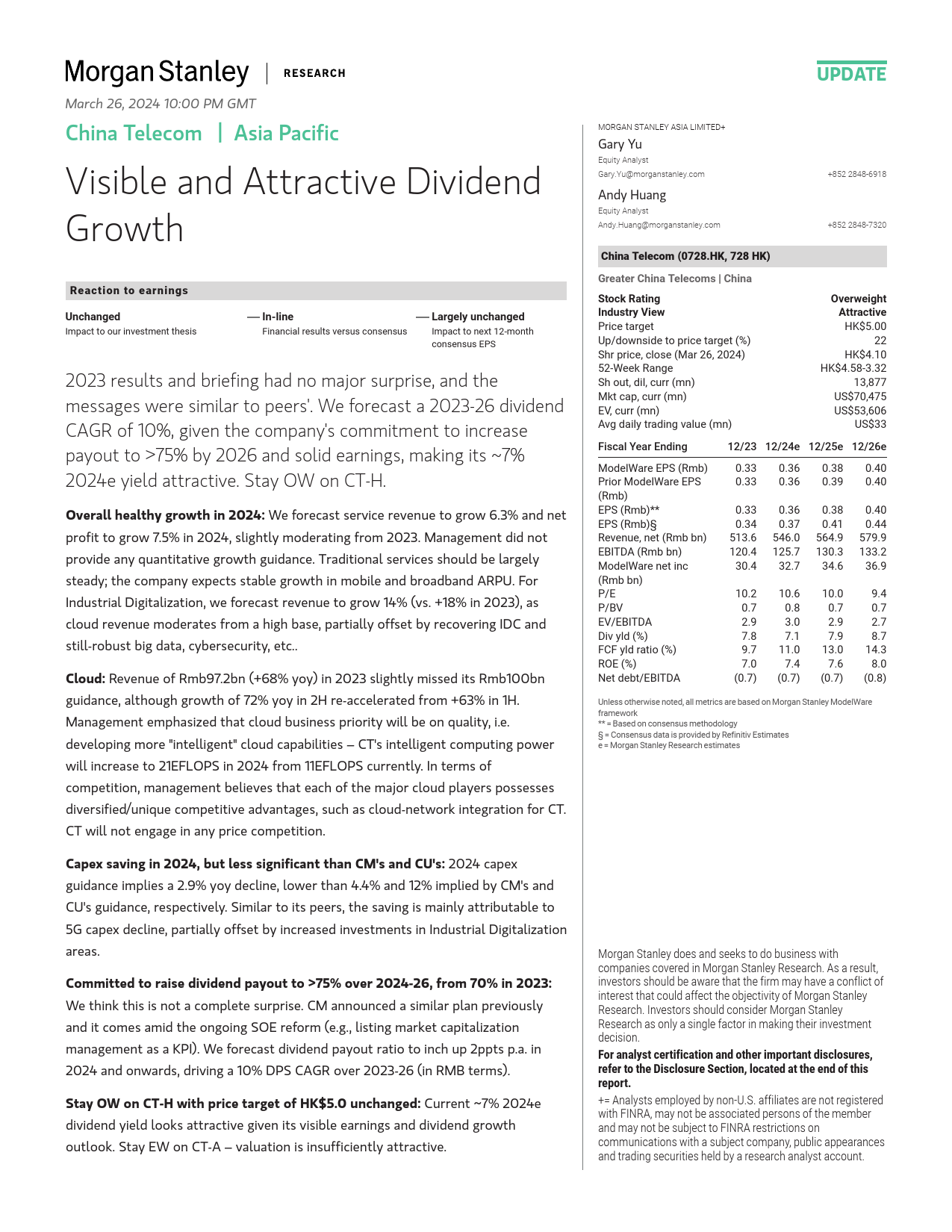 Morgan Stanley-China Telecom Visible and Attractive Dividend Growth-107237940_第1页