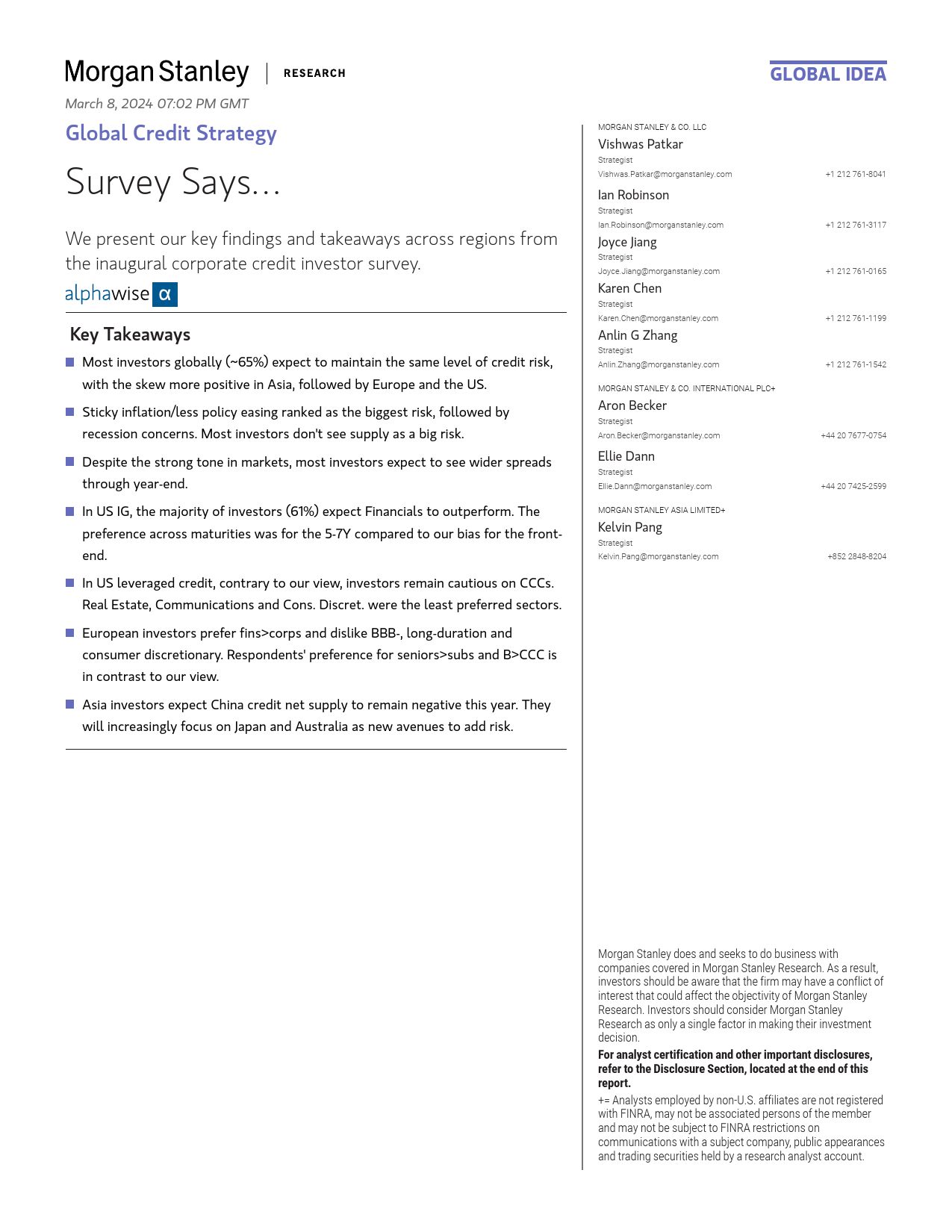 Morgan Stanley Fixed-Global Credit Strategy Survey Says…-106949714_第1页