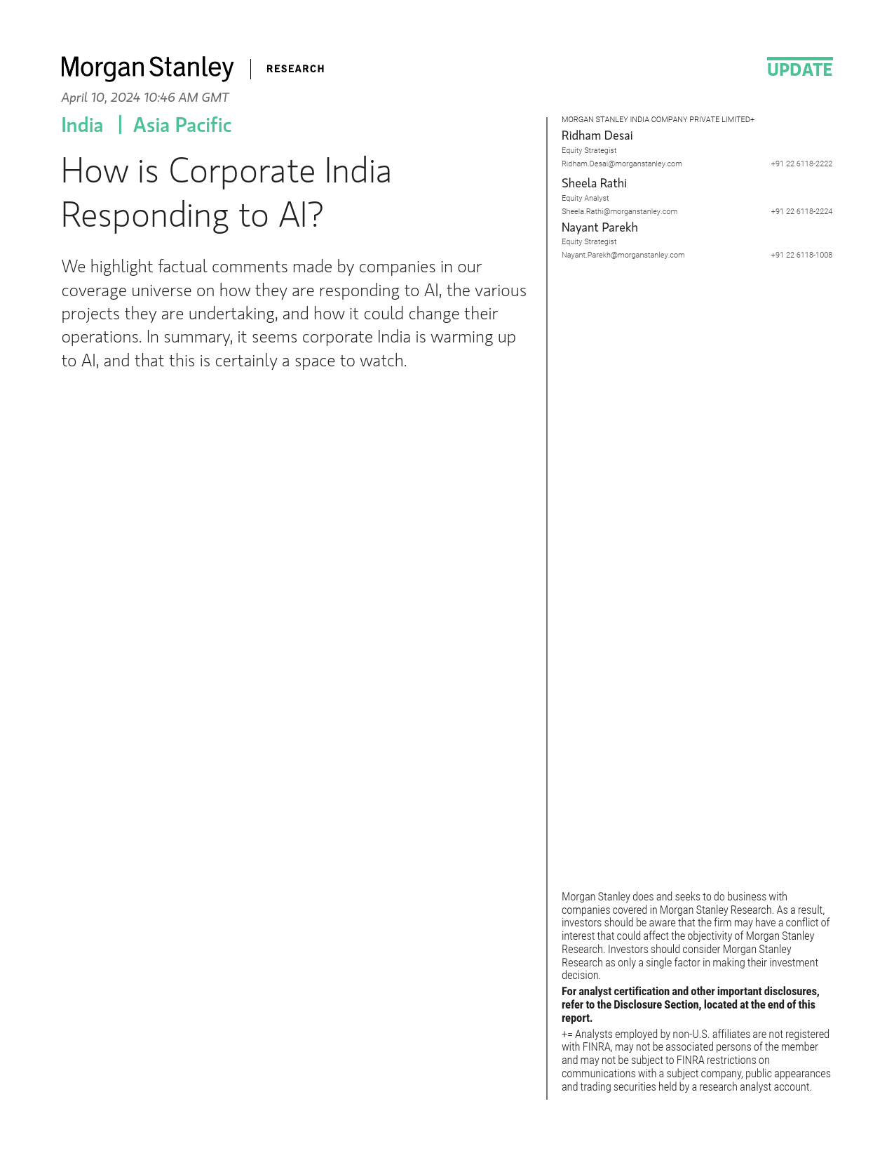 Morgan Stanley-India How is Corporate India Responding to AI-107497778_第1页