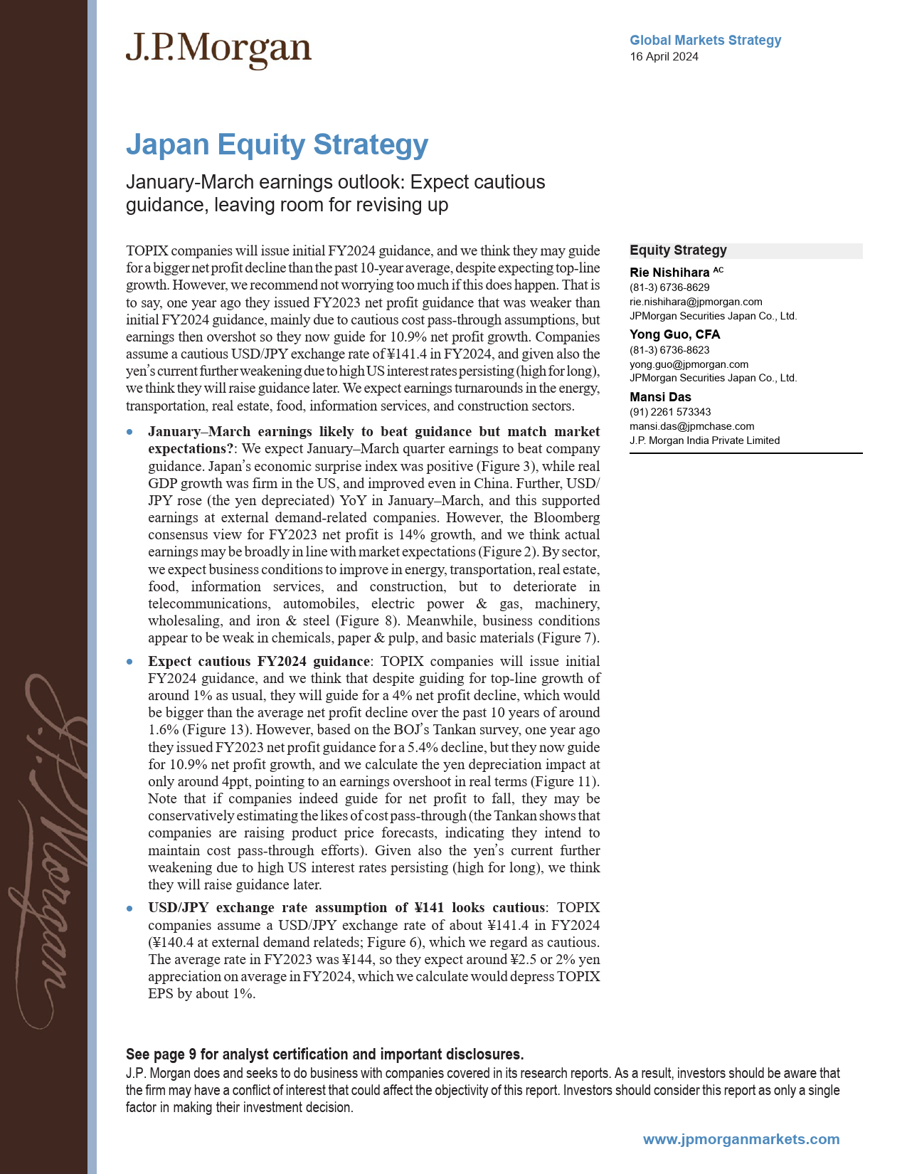 JPMorgan-Japan Equity Strategy January-March earnings outlook Expect...-107639875_第1页