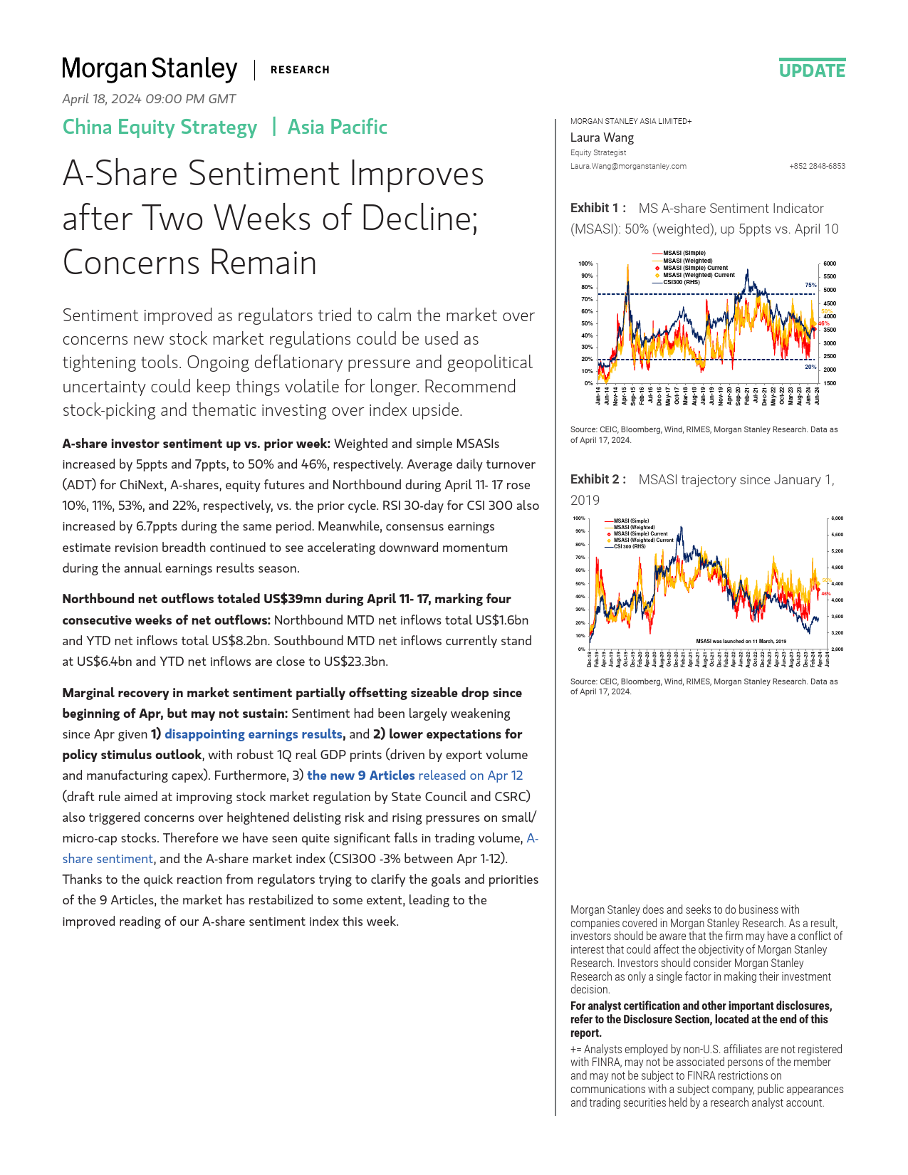 Morgan Stanley-China Equity Strategy A-Share Sentiment Improves after Two ...-107691088_第1页