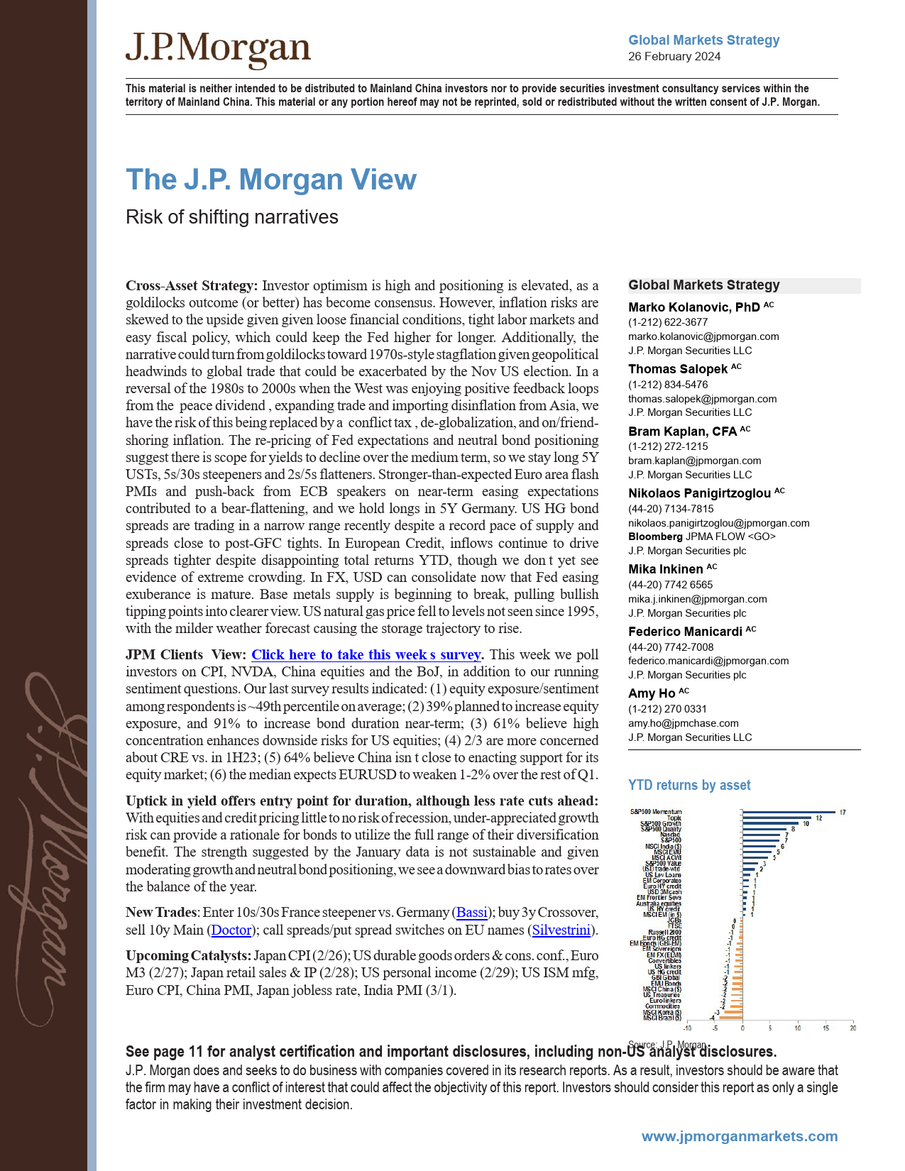 JPM - Kolanovic - The J.P. Morgan View Risk of shifting narratives_20240226_第1页