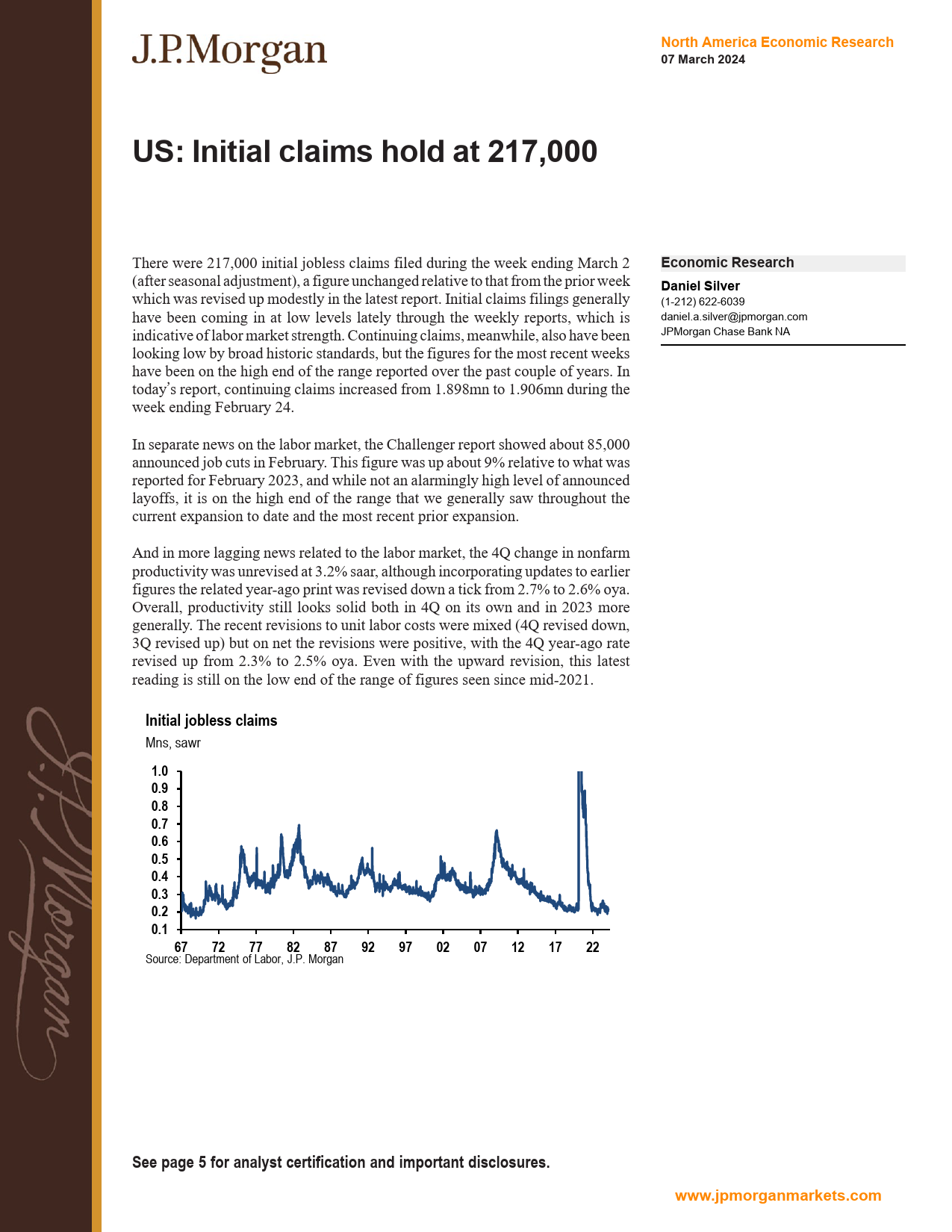 JPMorgan Econ  FI-US Initial claims hold at 217,000-106913942_第1页