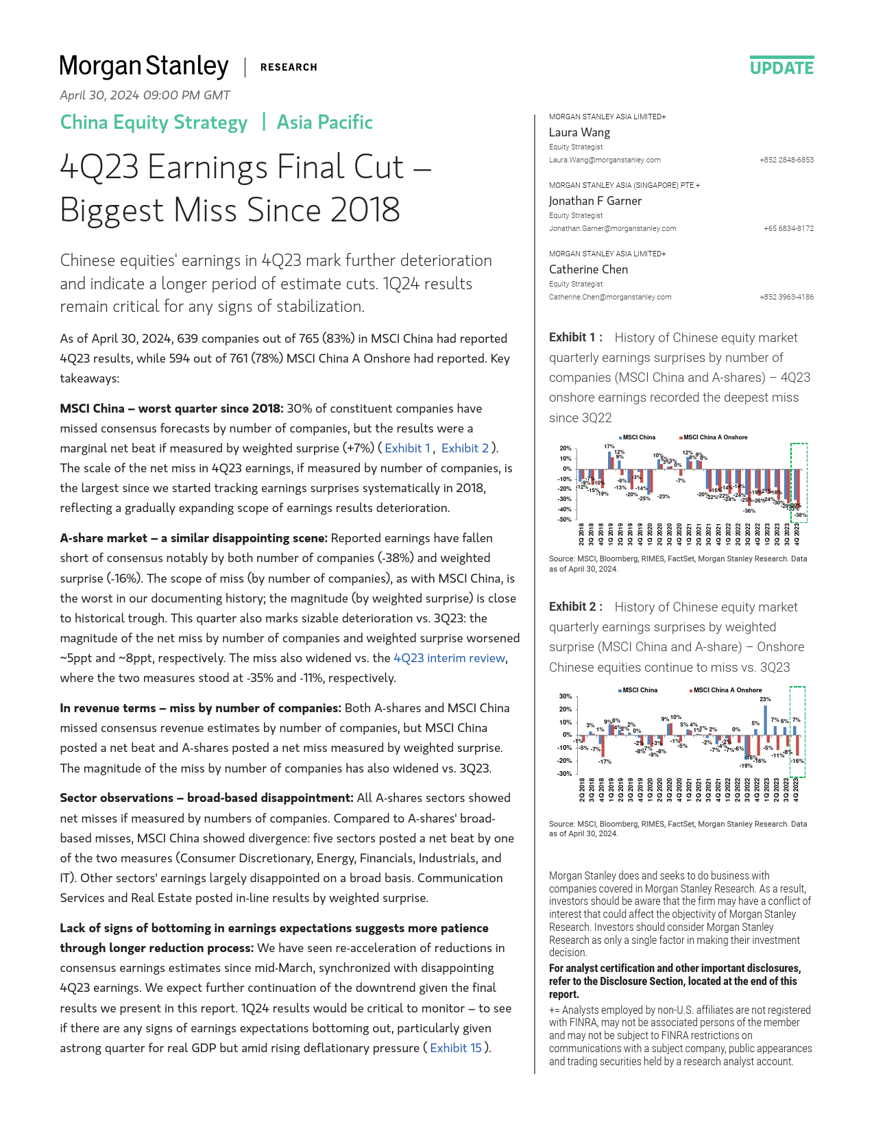 Morgan Stanley-China Equity Strategy 4Q23 Earnings Final Cut – Biggest Mis...-107933808_第1页