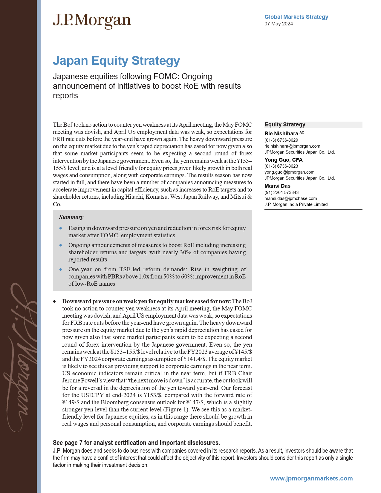 JPMorgan-Japan Equity Strategy Japanese equities following FOMC Ongo...-108102089_第1页