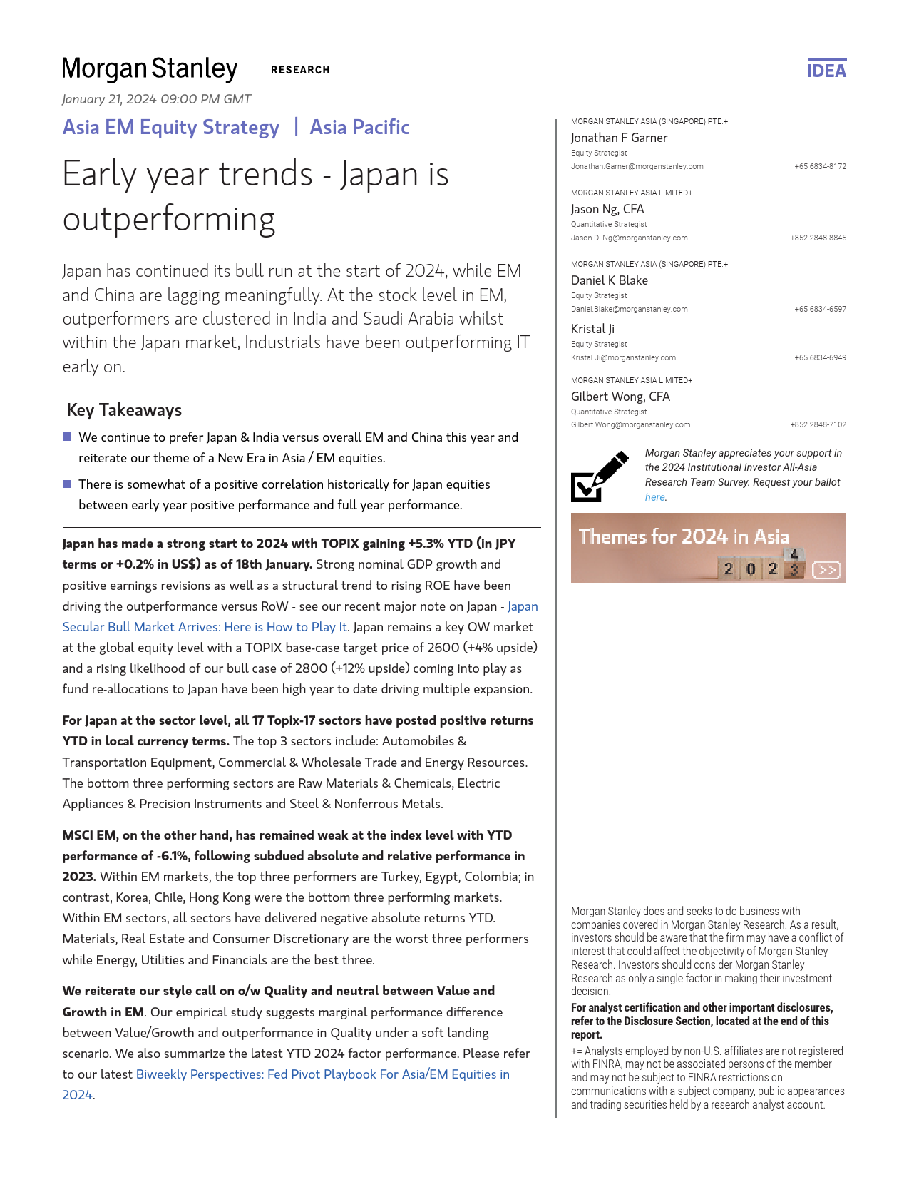 Morgan Stanley-Asia EM Equity Strategy Early year trends - Japan is outper...-106062616_第1页