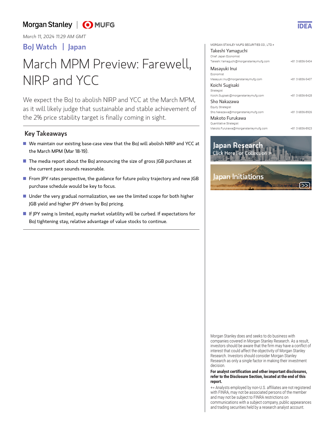 Morgan Stanley Fixed-BoJ Watch March MPM Preview Farewell, NIRP and YCC-106976140_第1页