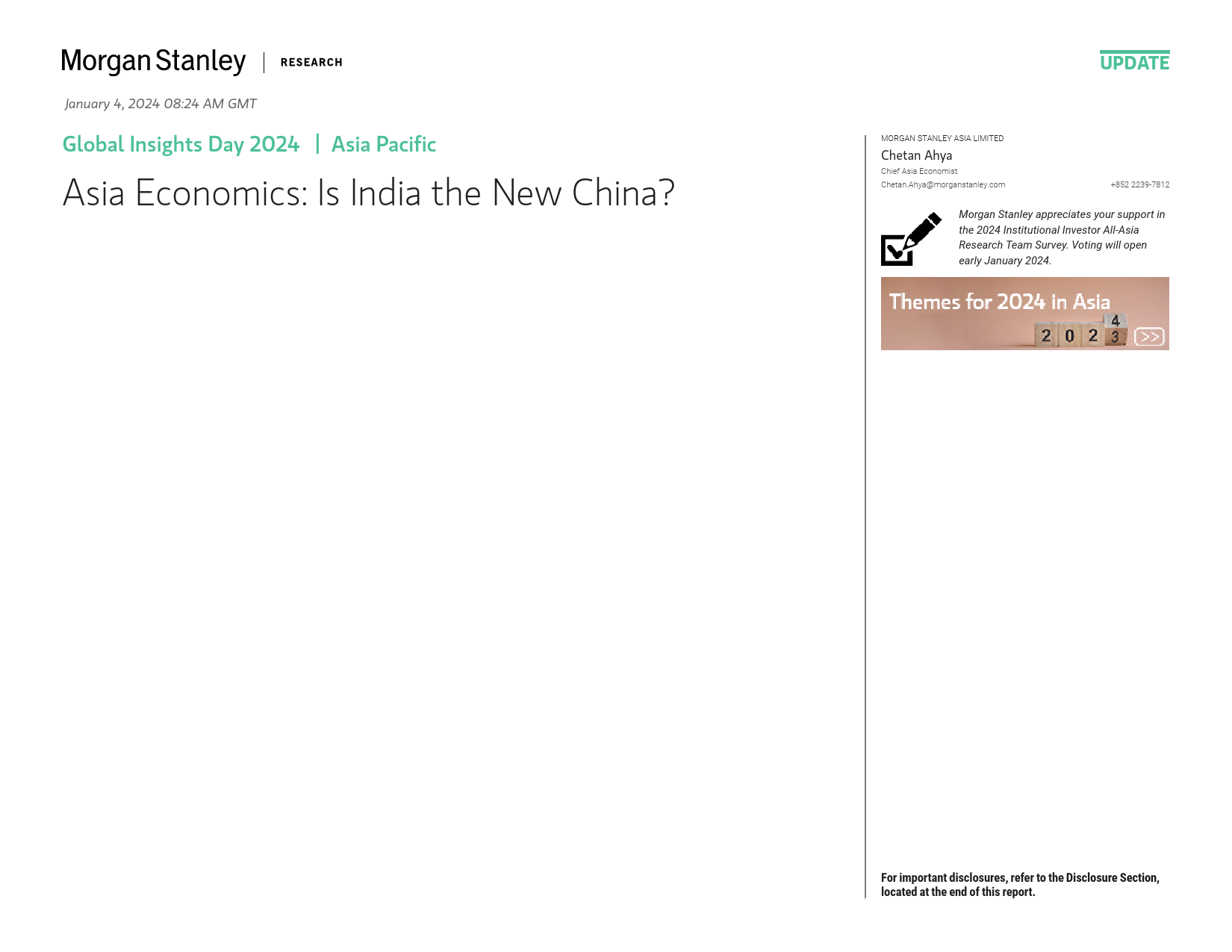 Morgan Stanley Fixed-Global Insights Day 2024 Asia Economics Is India the New C...-105733996_第1页