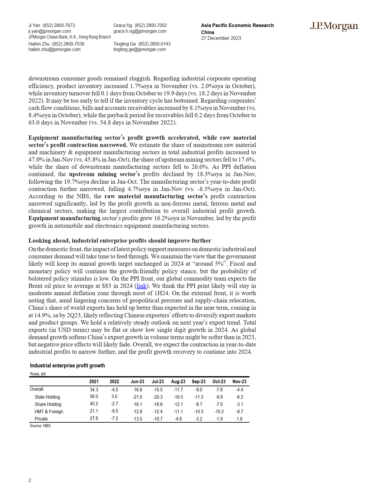 JPMorgan Econ  FI-China Positive yoy growth in monthly industrial profits for ...-105598636_第2页