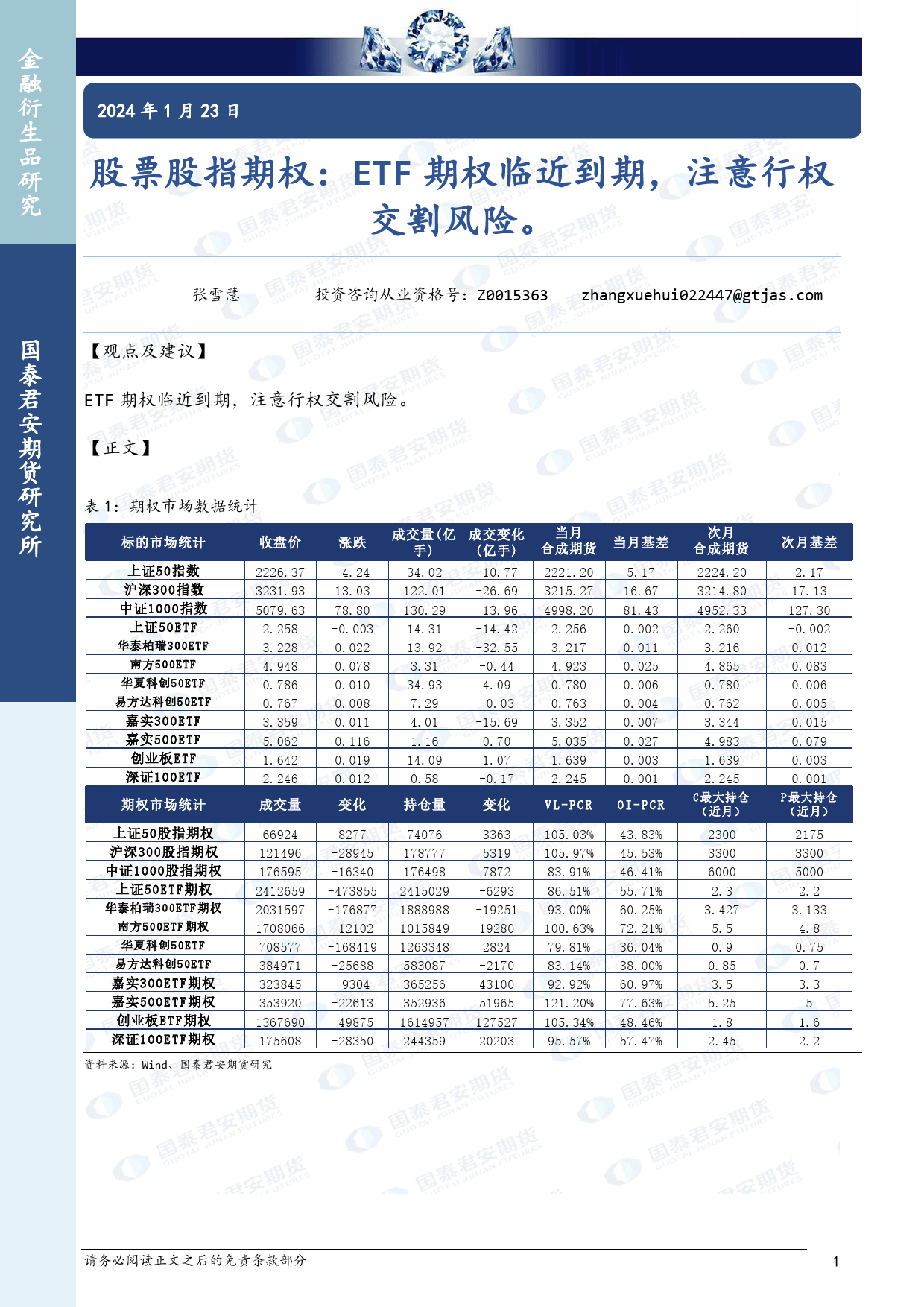 股票股指期权：ETF期权临近到期，注意行权交割风险。-20240123-国泰期货-16页_第1页