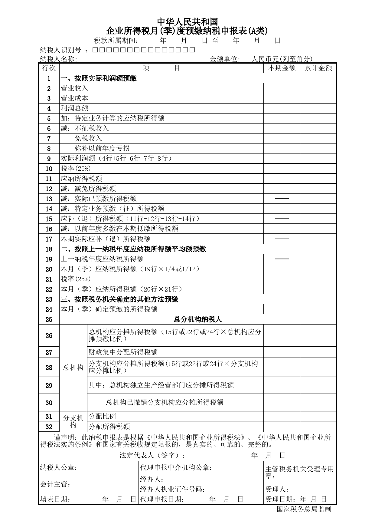 最新2012企业所得税预缴纳税申报表(A类)_第1页