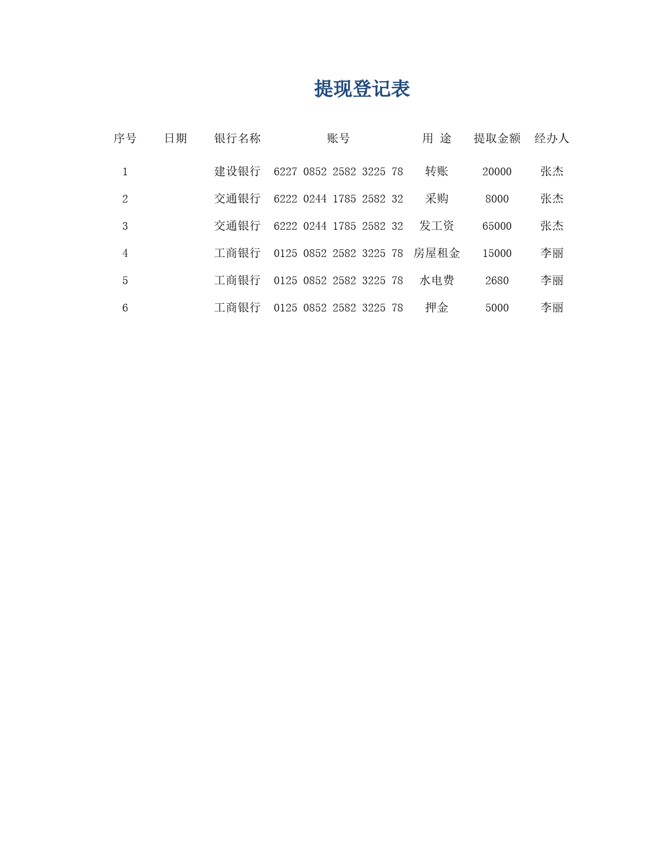 提现登记表_第1页