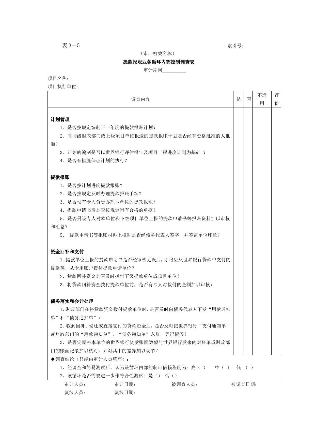 提款报账-1提款报账业务循环内部控制调查表_第1页