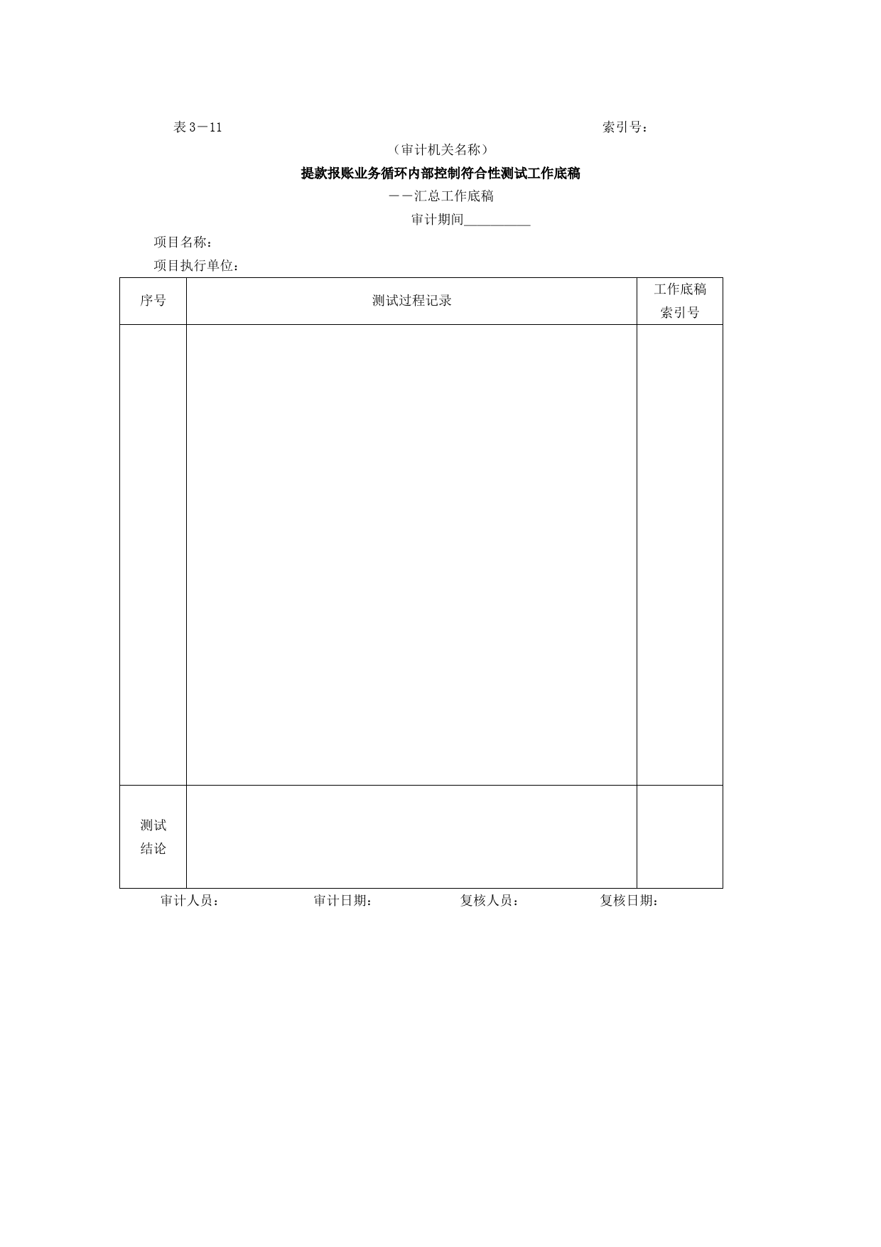 提款报账-3提款报账业务循环内部控制符合性测试工作底稿_第1页