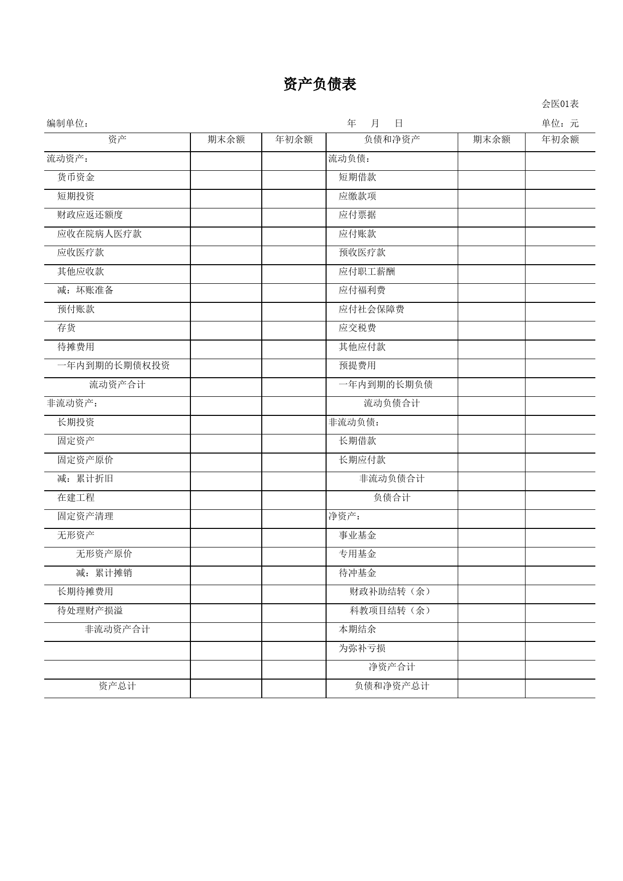 (2012医院会计报表)-01_第1页