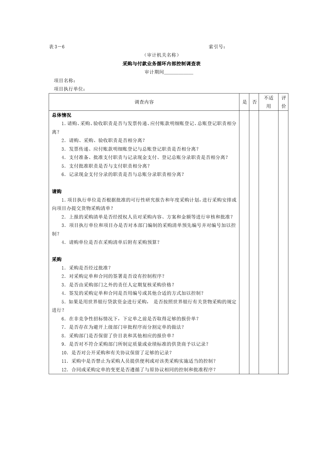 采购与付款-1采购与付款业务内部控制调查表_第1页