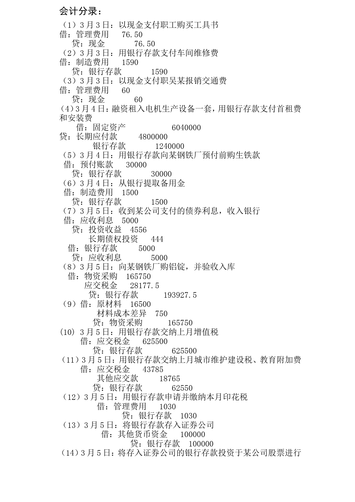 毕业作业-(150个会计分录)_第1页