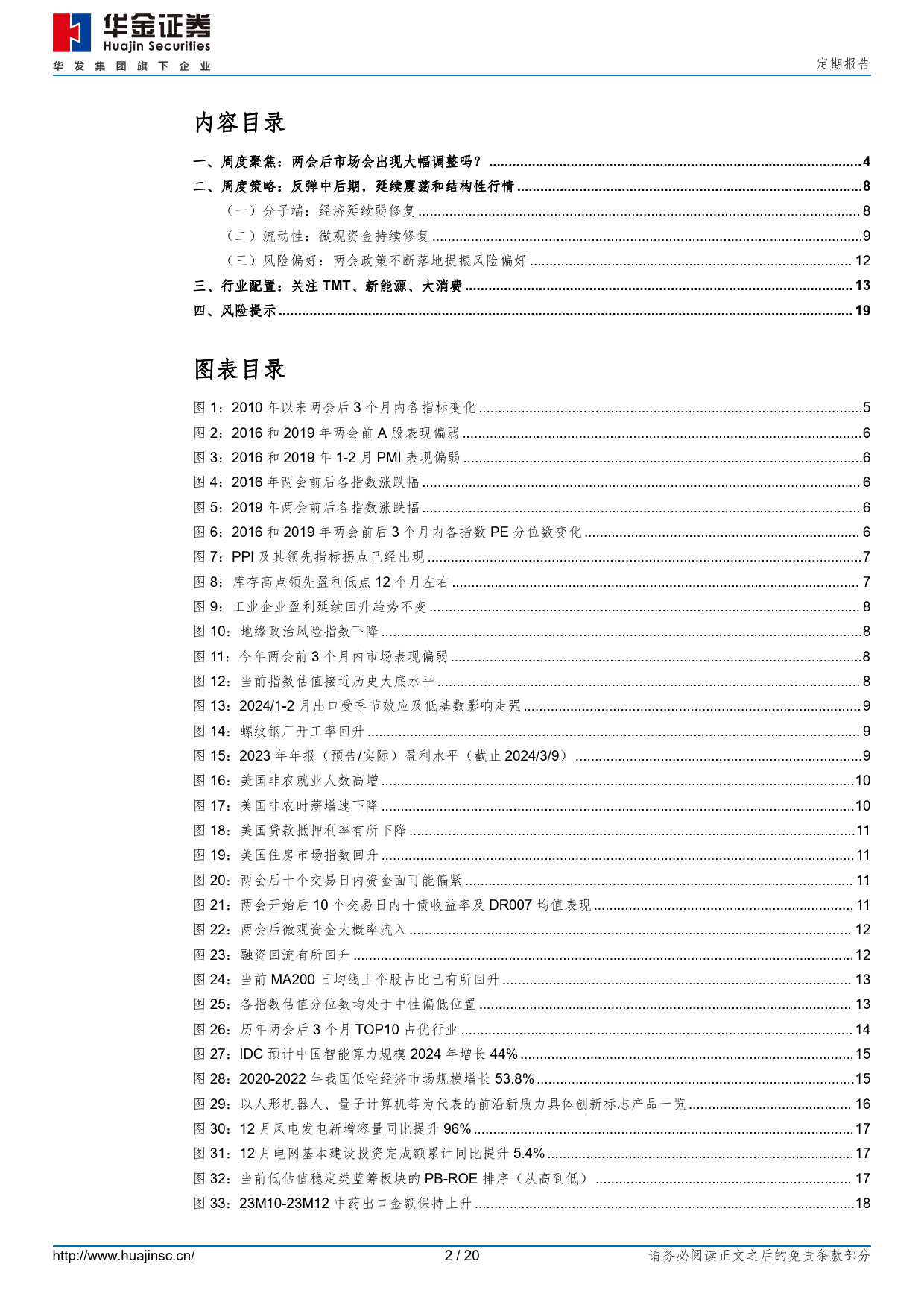 定期报告：预计两会后市场难大调整，成长占优-240309-华金证券-20页_第2页