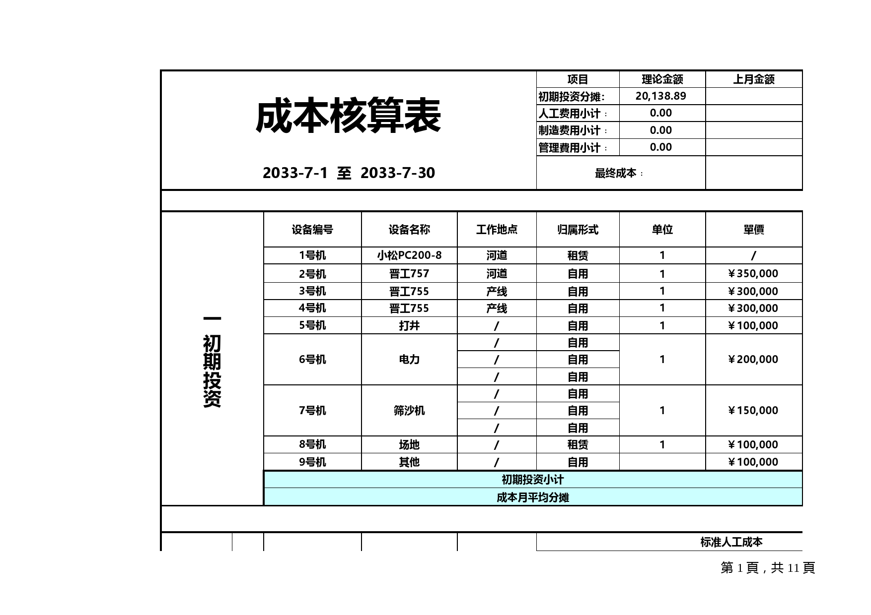 成本核算格式_第1页