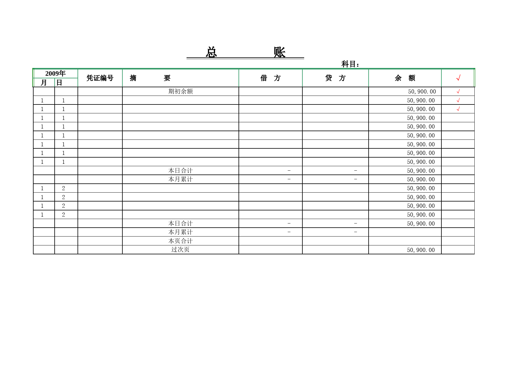 出纳账本样本(现金日记账、银行日记账、总账、明细账和分类明细账) 带本月累计 过次页_第3页