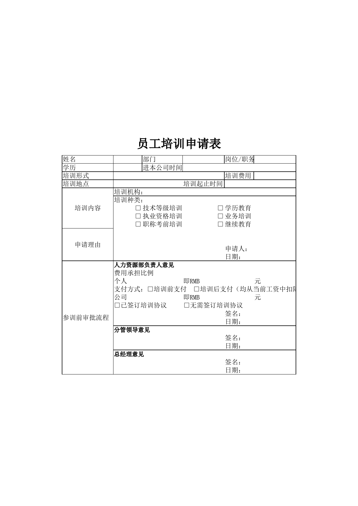 员工培训申请表_第1页