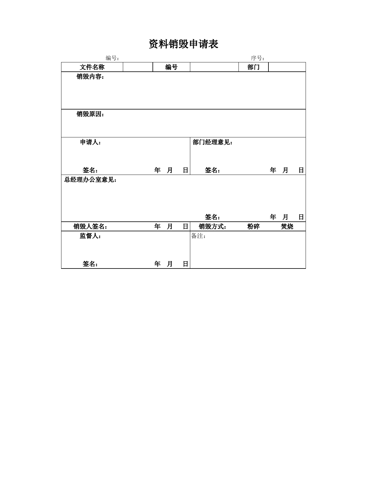 资料销毁申请表_第1页