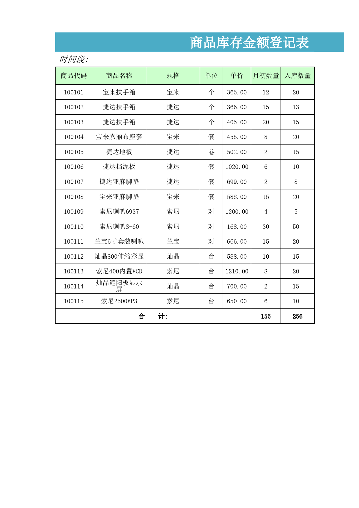 商品库存余额登记表_第1页