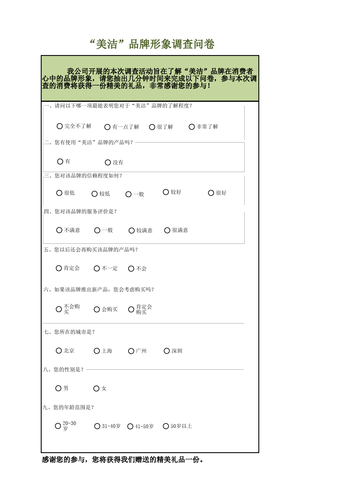 品牌形象调查问卷_第1页