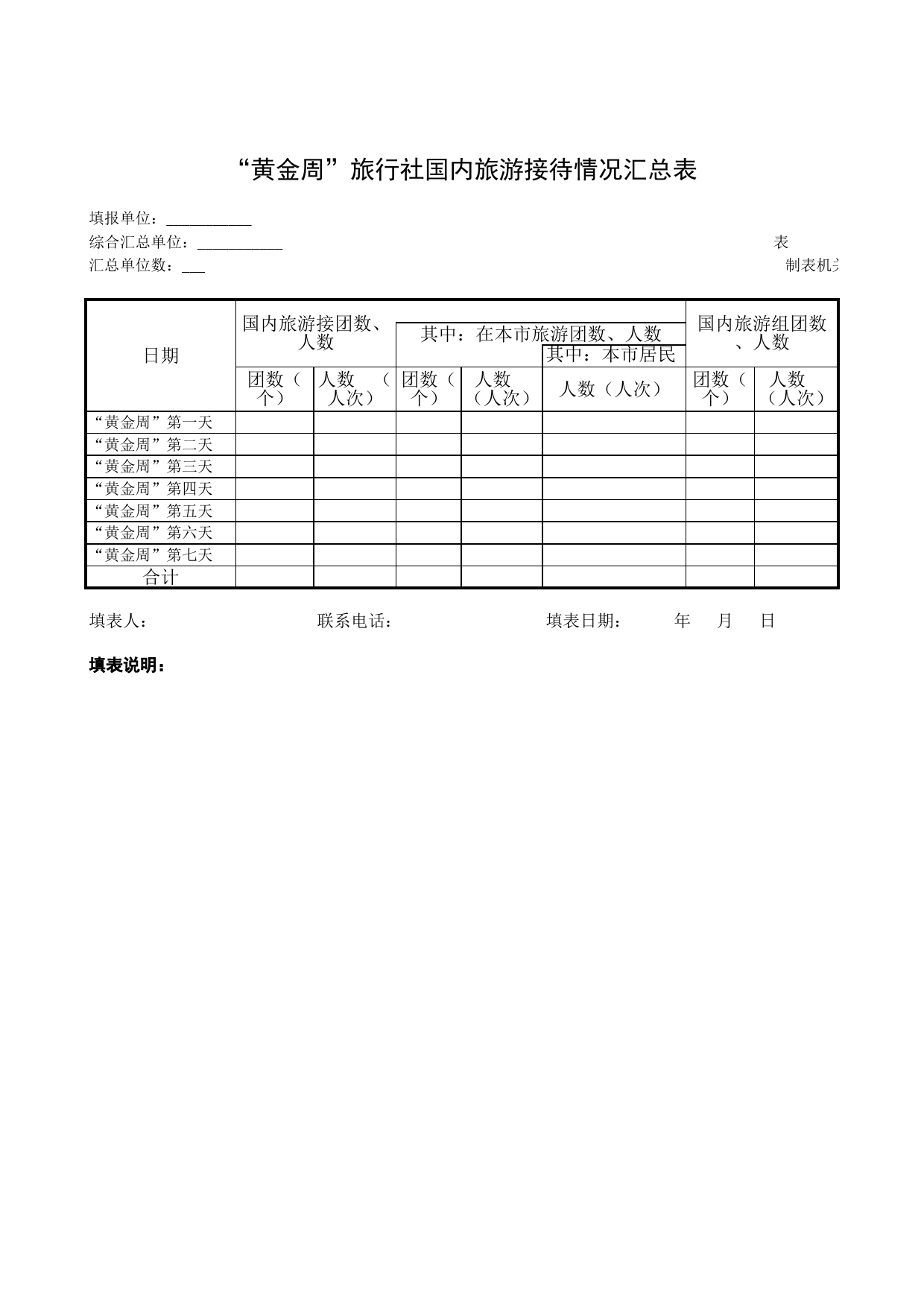 “黄金周”旅行社国内旅游接待情况汇总表_第1页