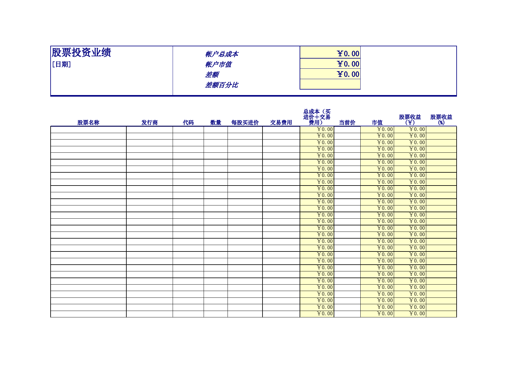 股票投资业绩表格_第2页