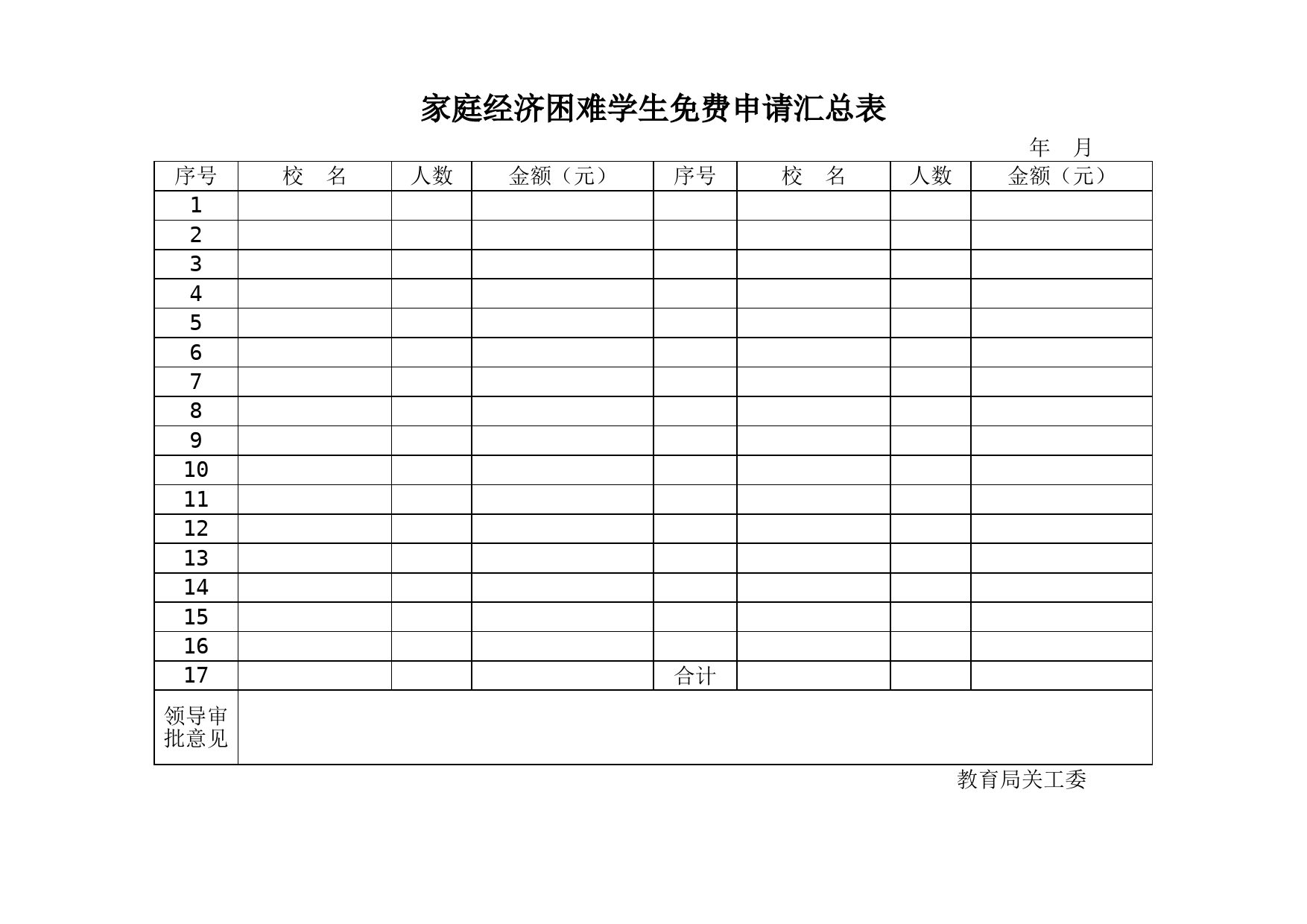 家庭经济困难学生免费申请汇总表_第1页