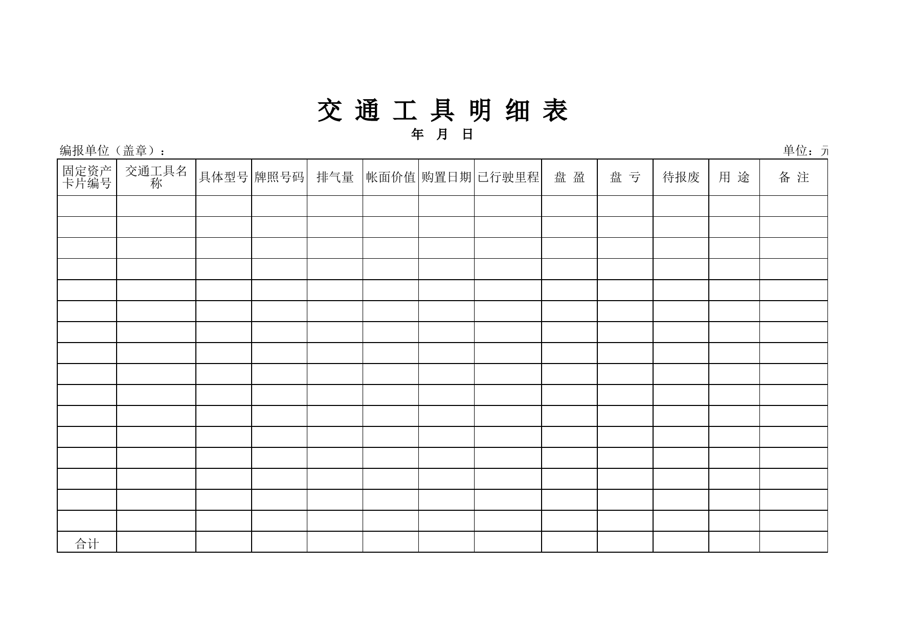 交通工具明细表_第1页