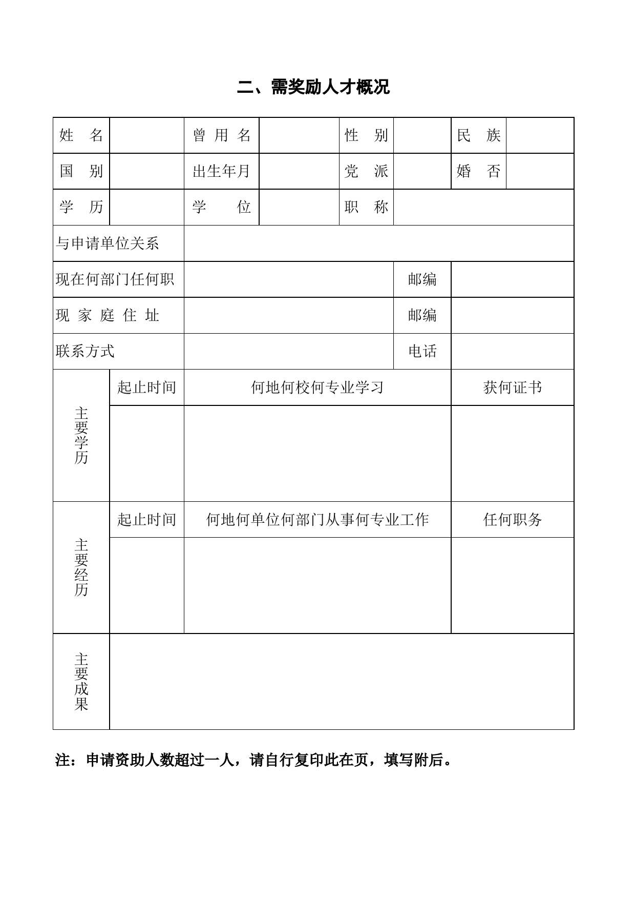 奖励有突出贡献人才资金资助申请书_第2页