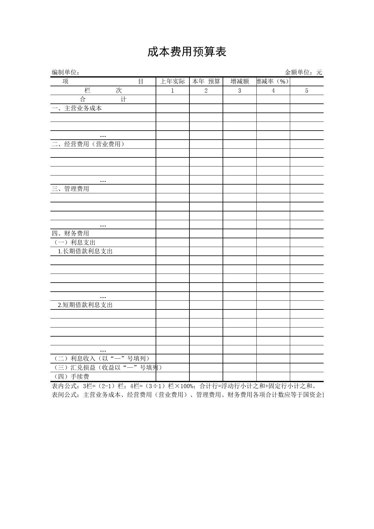 成本费用预算表_第1页