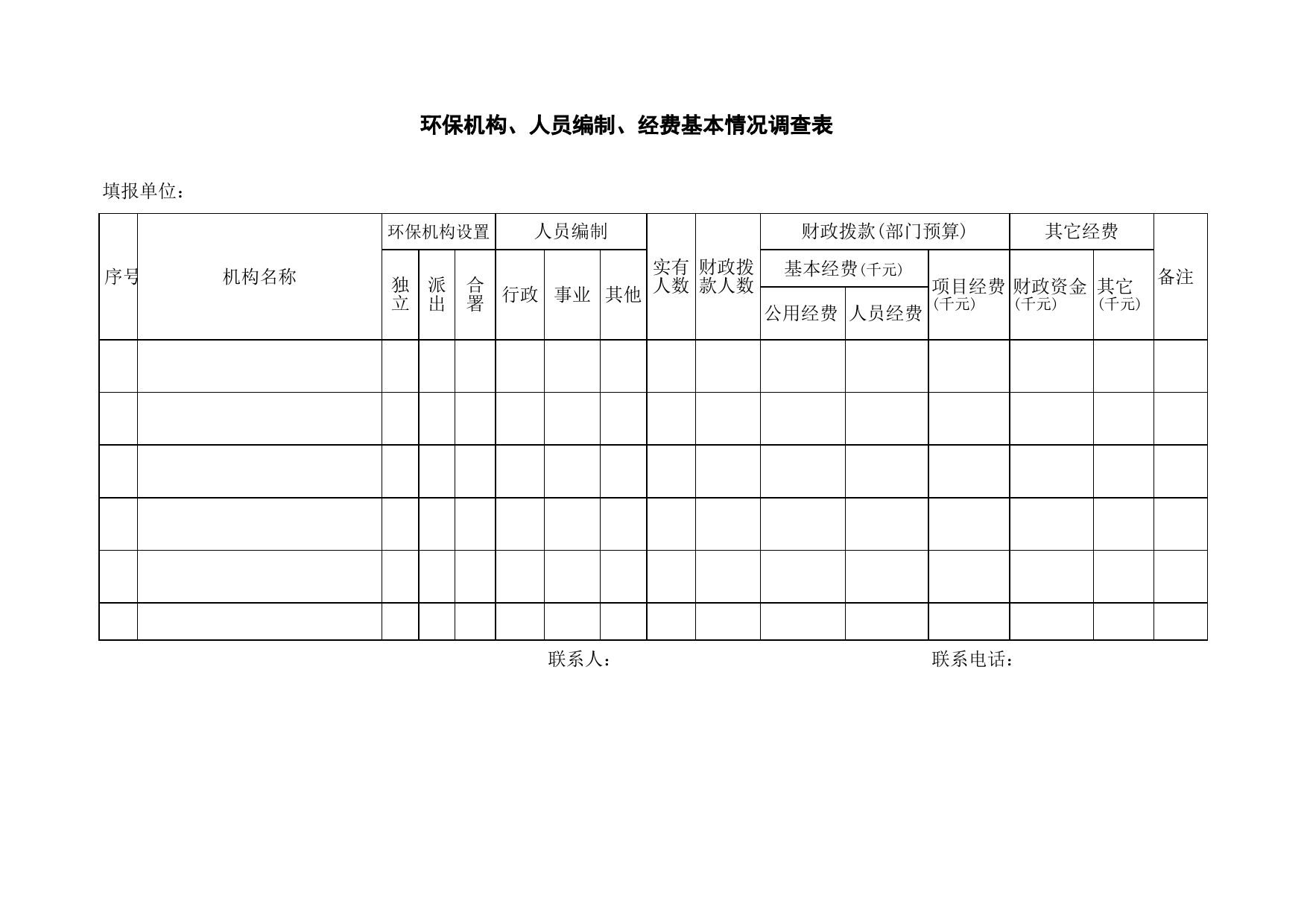 环保机构、人员编制、经费基本情况调查表_第1页