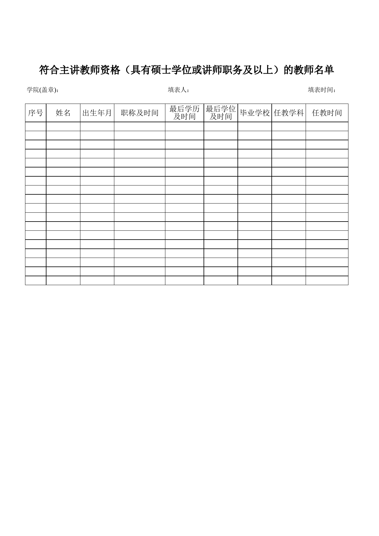 符合主讲教师资格（具有硕士或讲师）的教师名册_第1页