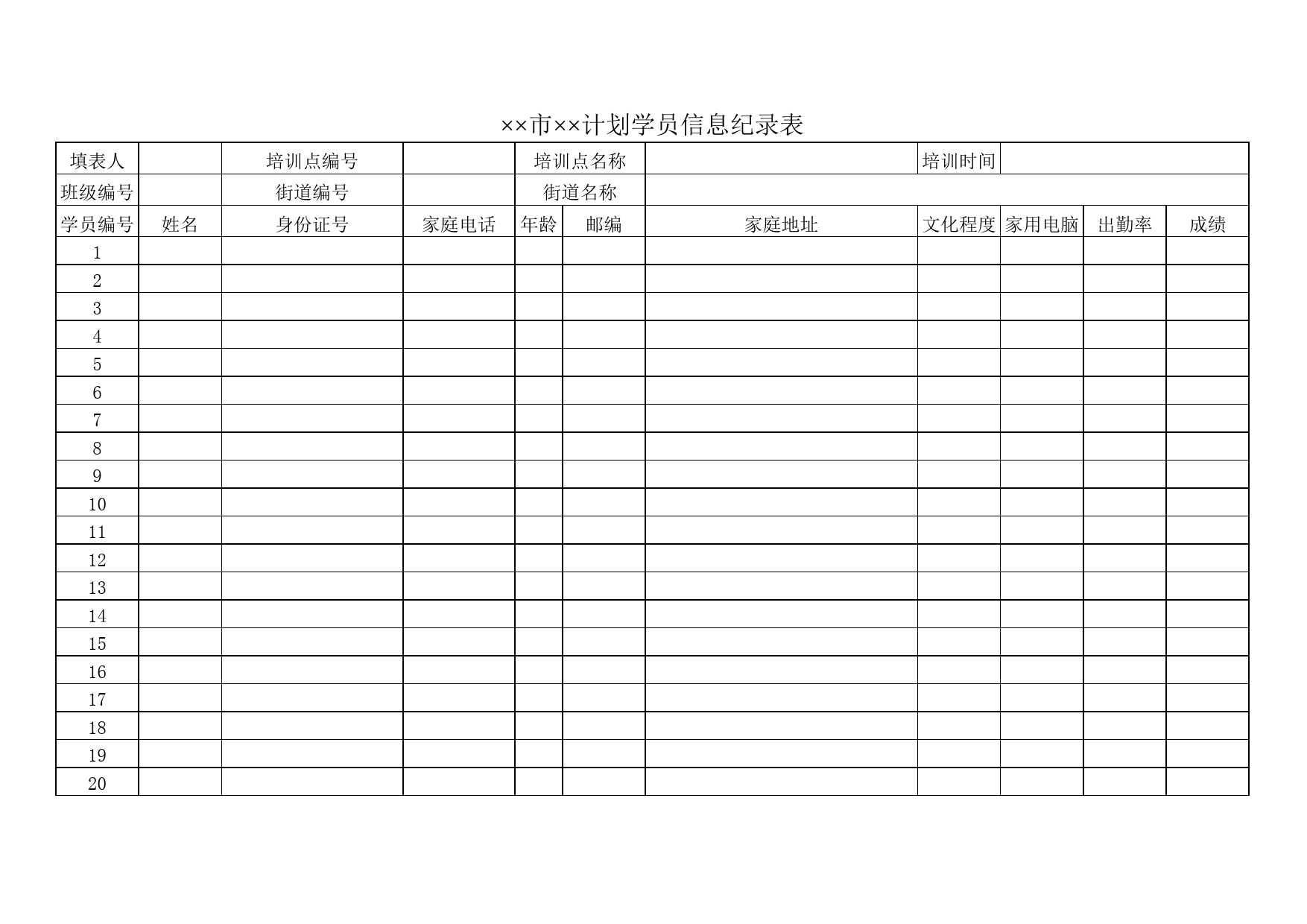 计划学员信息纪录表_第1页