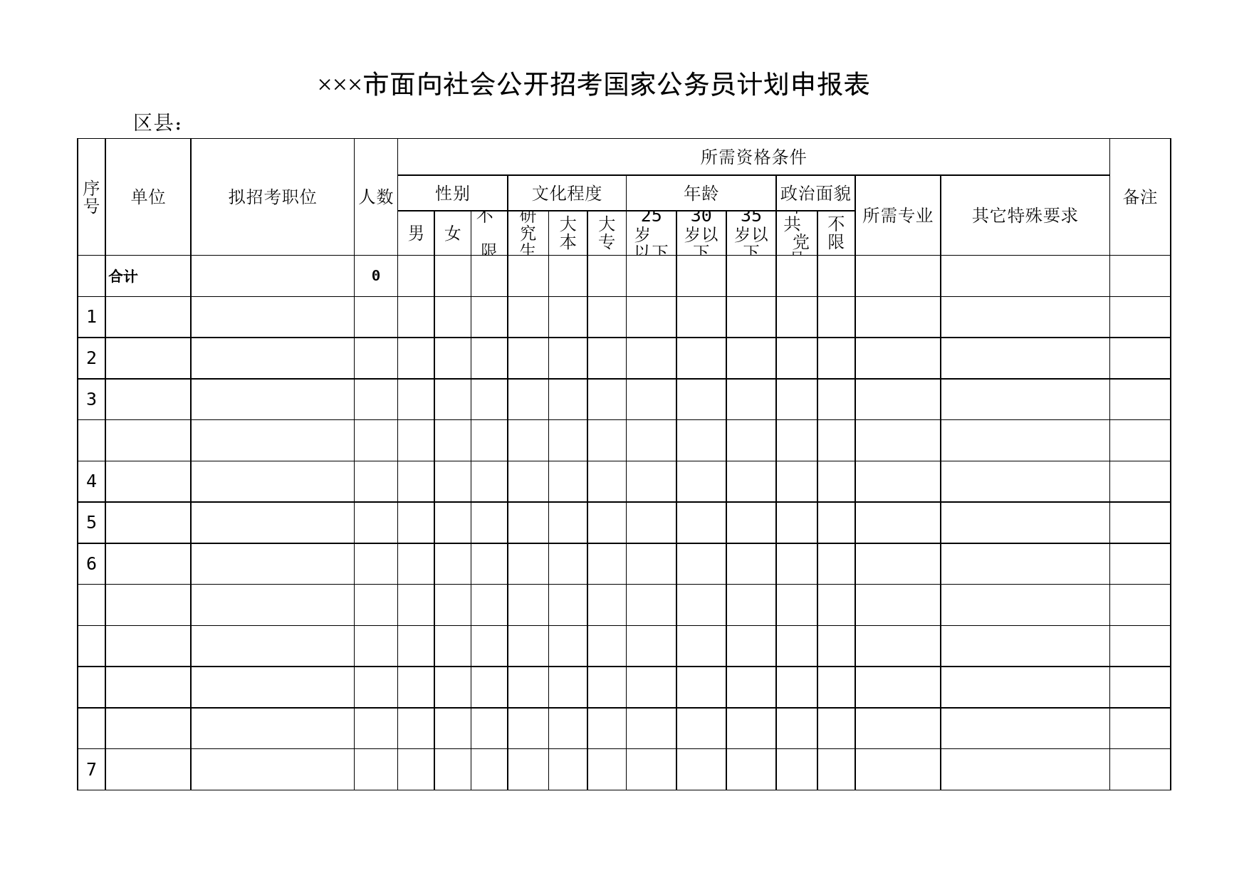 面向社会公开招考国家公务员计划申报表_第1页