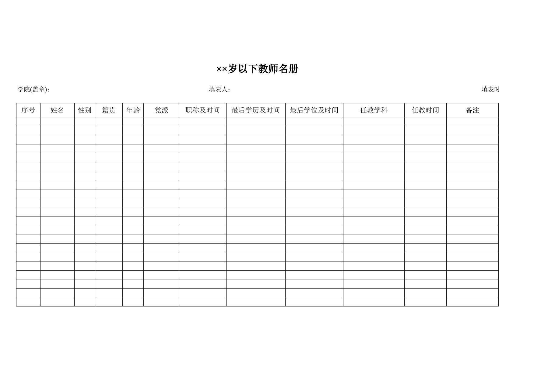 全院××周岁以下教师名册_第1页