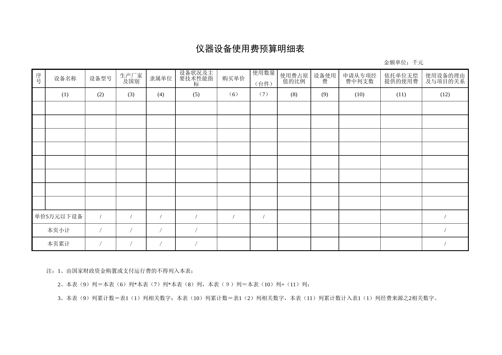 仪器设备使用费预算明细表_第1页