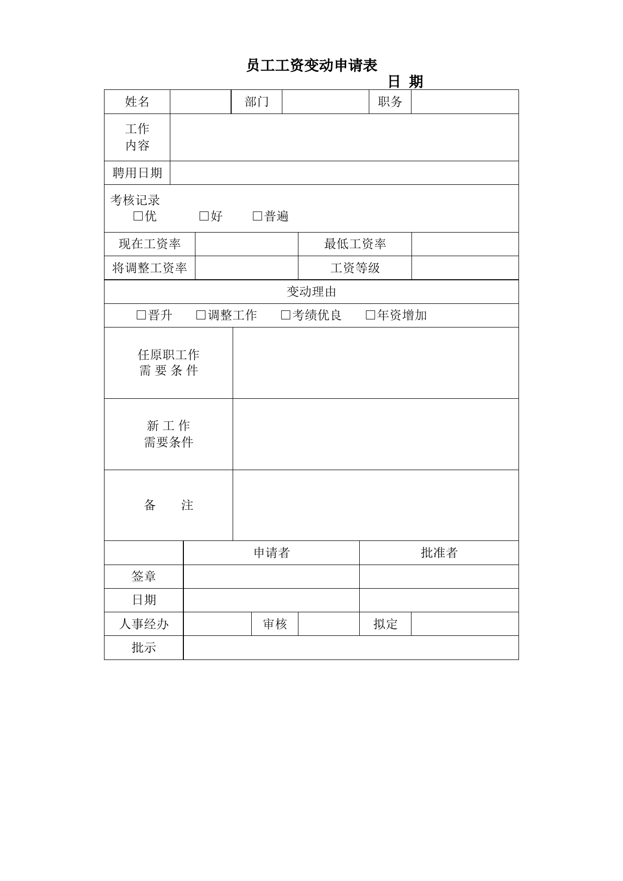 员工工资变动申请表_第1页