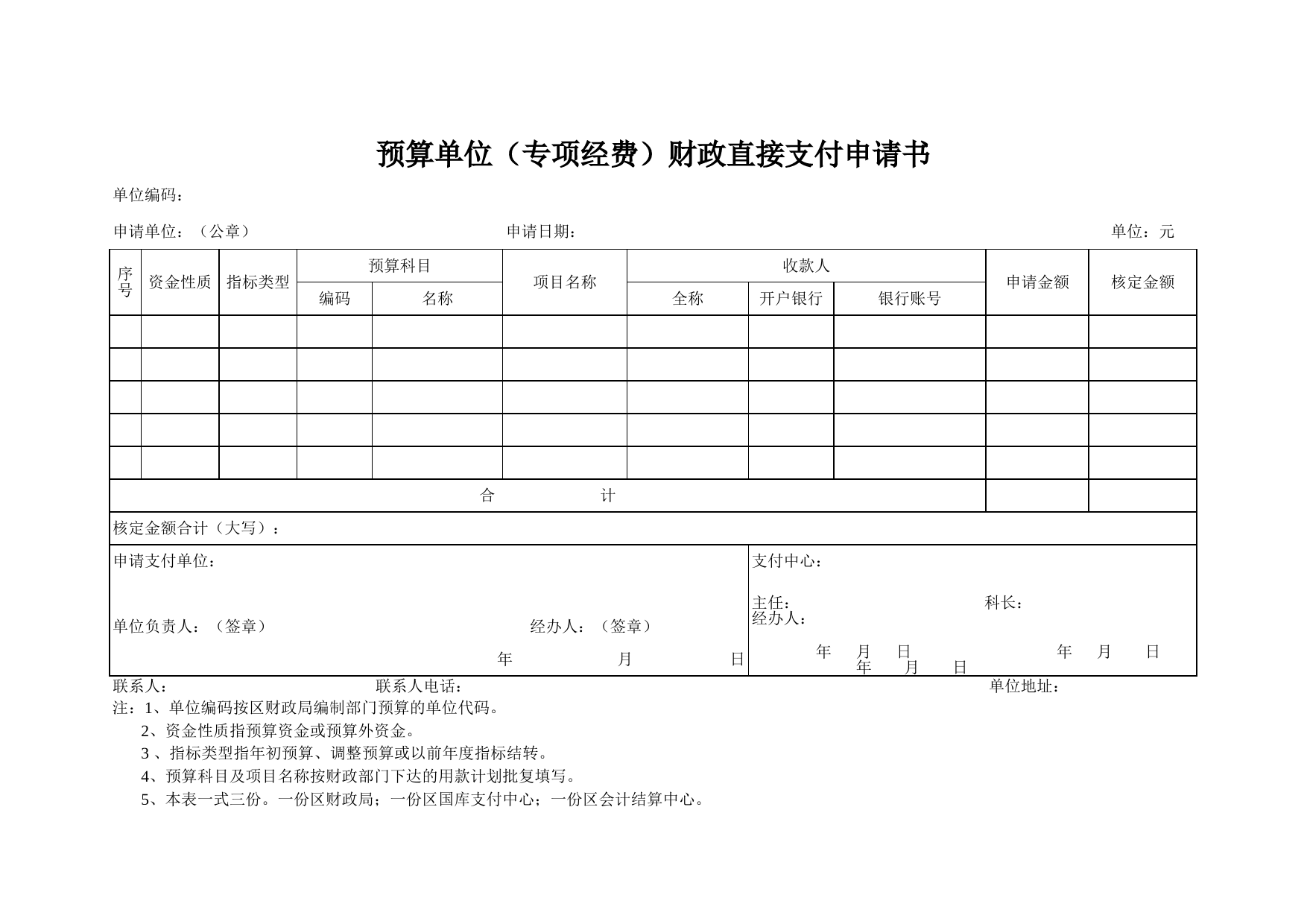 预算单位（专项经费）财政直接支付申请书_第1页