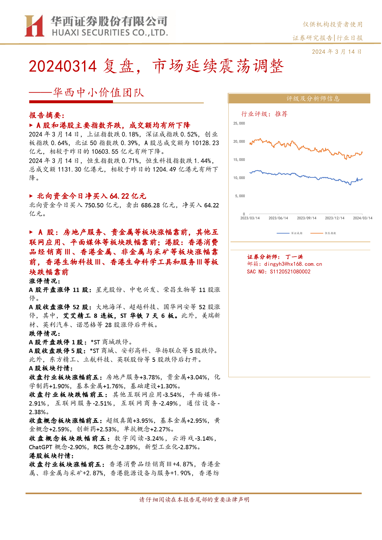 华西中小价值团队：20240314复盘，市场延续震荡调整-240314-华西证券-12页_第1页