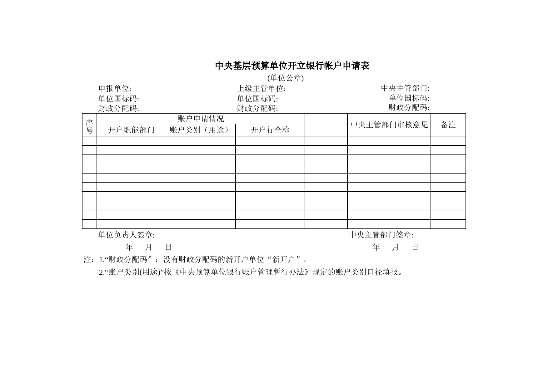 中央基层预算单位开立银行帐户申请表_第1页