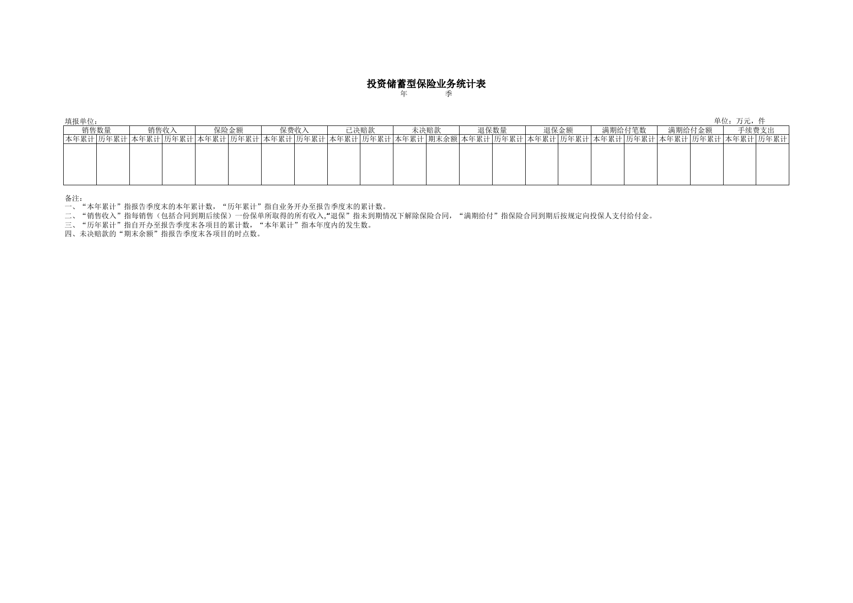 投资储蓄型保险业务统计表_第1页