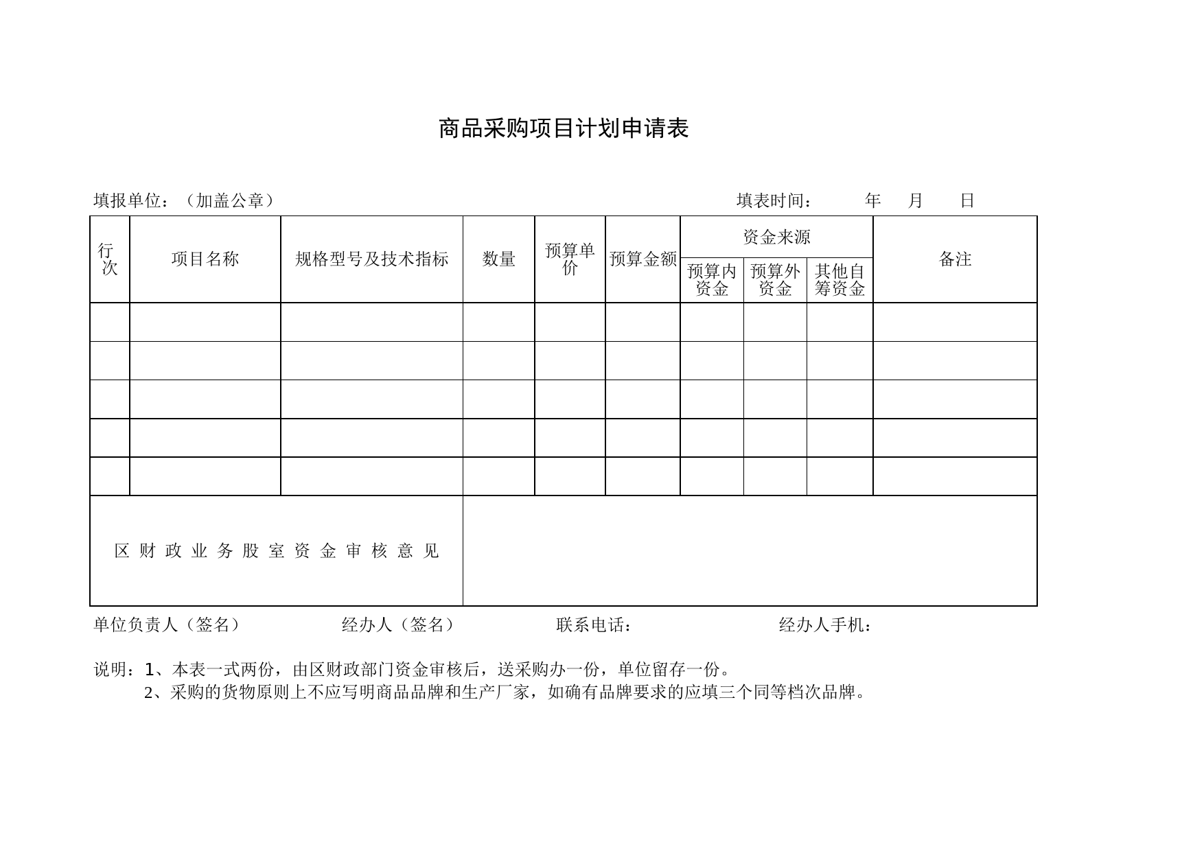 商品采购项目计划申请表_第1页