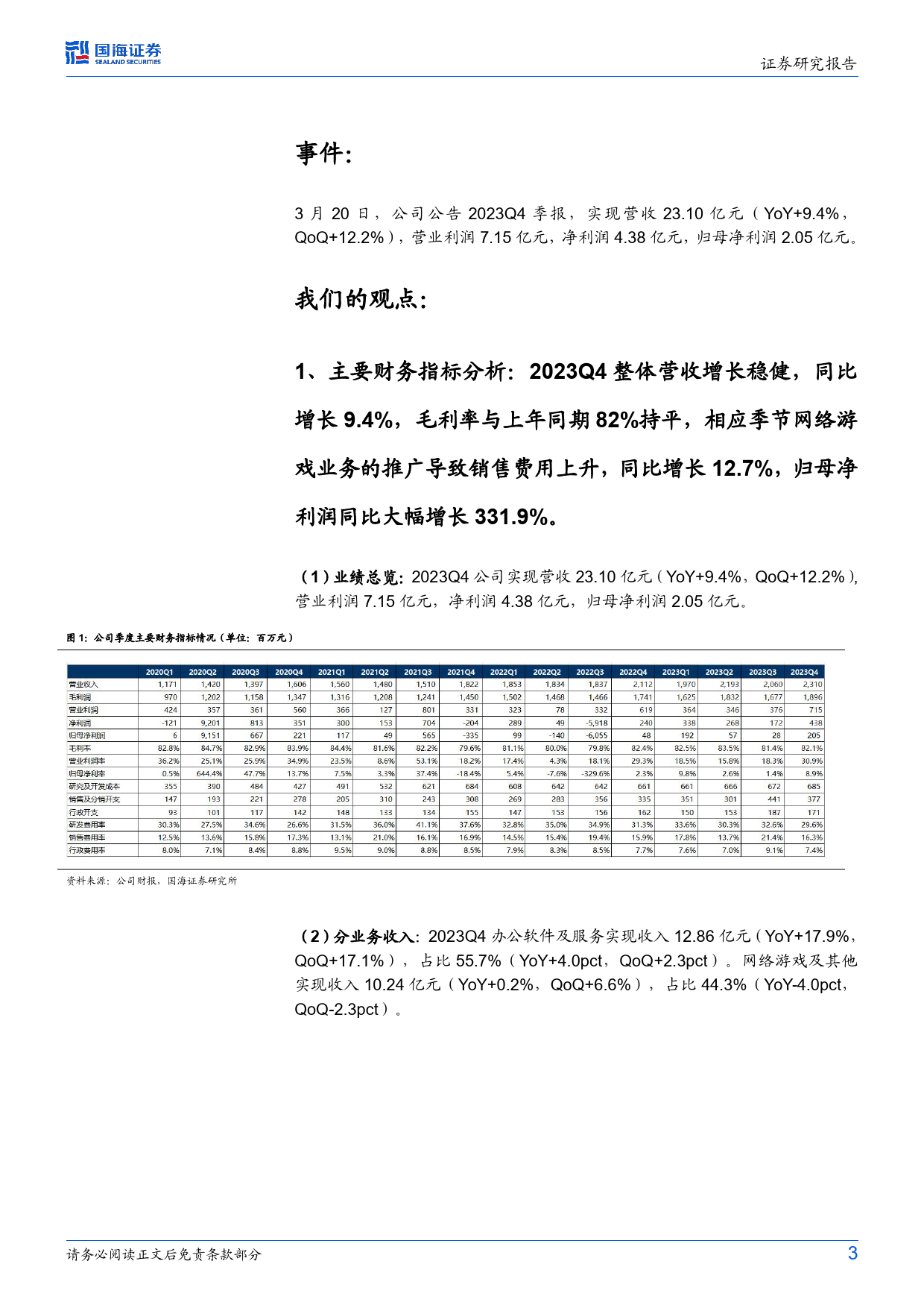 金山软件(3888.HK)2023Q4财报点评：WPSAI将开启商业化，关注《剑网3无界》上线进展-240325-国海证券-11页_第3页