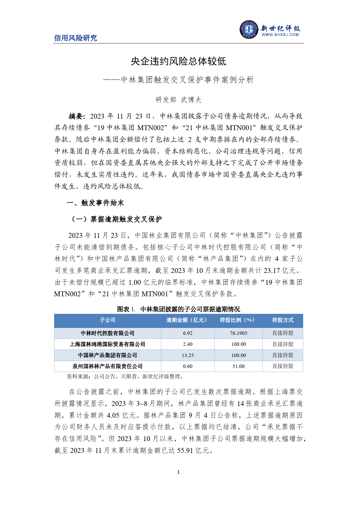 央企违约风险总体较低——中林集团触发交叉保护事件案例分析-8页_第1页