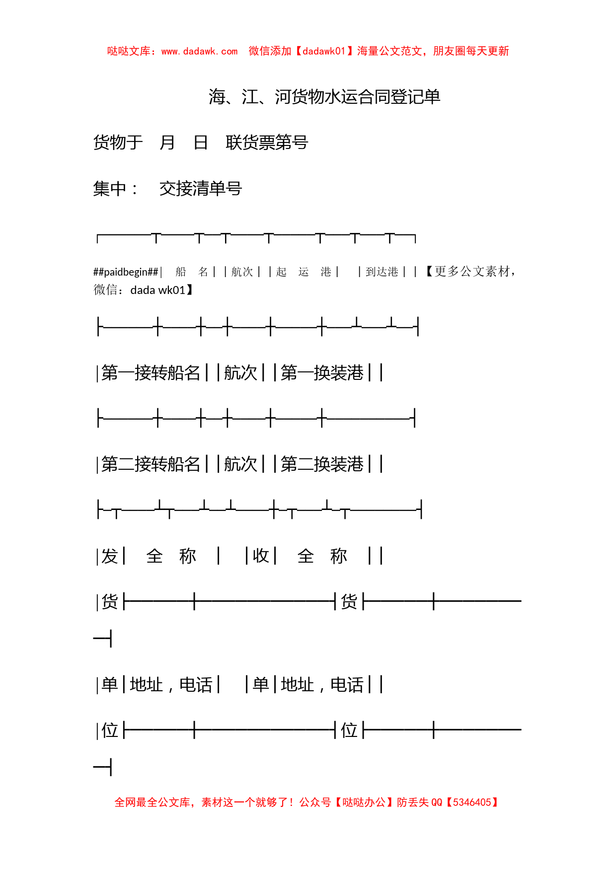 海、江、河货物水运合同登记单_第1页