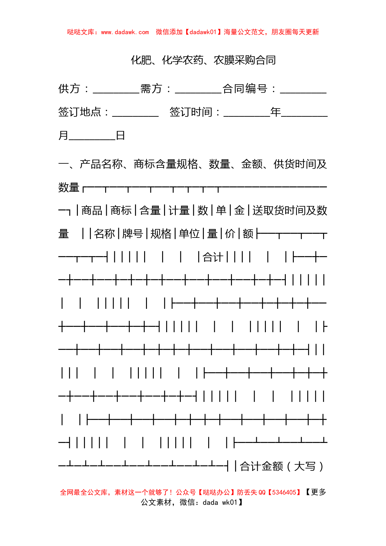 化肥、化学农药、农膜采购合同_第1页